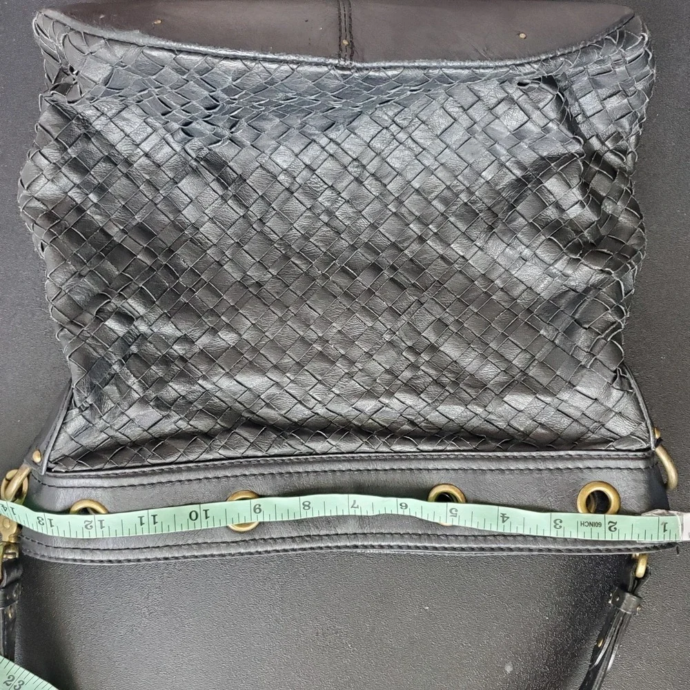 Elliott Lucca Black Leather Braided Bucket Tote Hobo Shoulder Bag Satchel Vtg‎